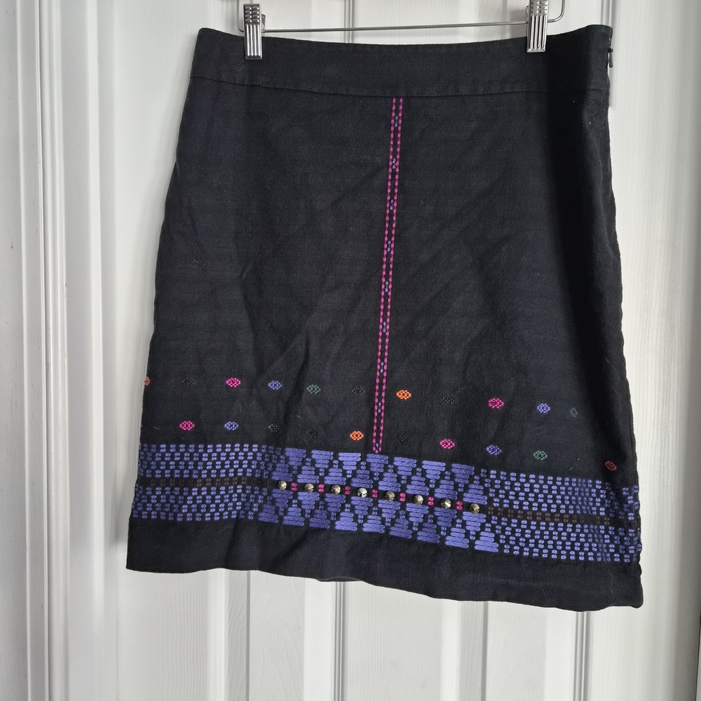 DKNY Blue A-Line Skirt with Purple Band and Multicolor‎ Accents